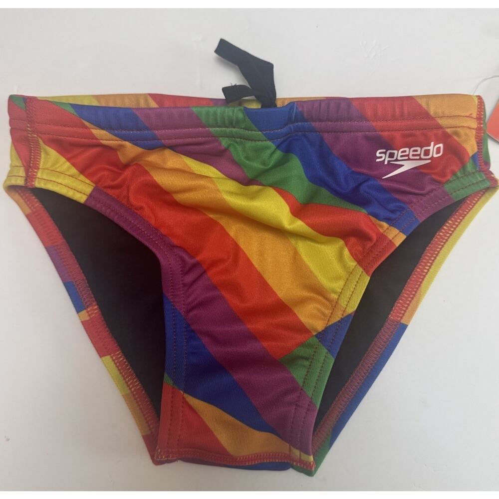 Speedo PowerFLEX Eco Swim Brief Mens Size 28 Multicolor Stripe NWT